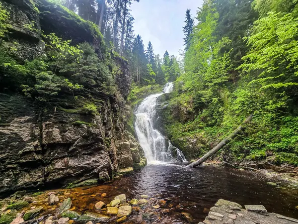 Heybetli bir dağ şelalesi engebeli uçurumlardan aşağı yuvarlanıyor doğanın mükemmel güç ve güzellik karışımı. Seyahat içeriği, ilham verici projeler ve eko markalaşma için ideal