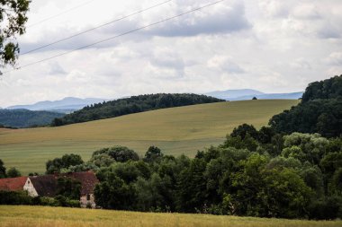 Bu büyüleyici doğa manzarası bir huzur, durgunluk ve açık alan hissi veriyor. Çerçevede, açık ve geniş mavi gökyüzünün altındaki yoğun yeşil bir ormana dönüşen sonsuz alanlar yer alıyor. Doğal elementler arasındaki mükemmel denge...