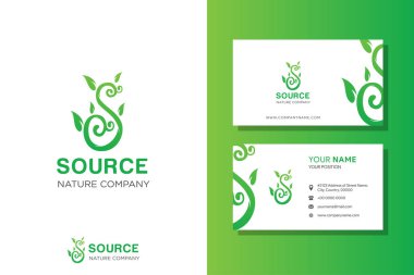 Yaprak Lüks Logolu S harfi. Yeşil yaprak logo şablon tasarımı.