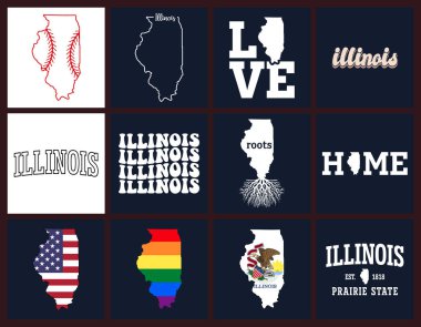 Illinois eyalet haritası tişört tasarımı