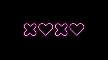 Parlayan neon temalı animasyon Aşk, XOXO, kalp şeklinde kenarları kusursuz bir döngü halinde. Sevgililer Günü için mükemmel, romantik tasarımlar ve dijital dekorasyonlar. Yüksek kaliteli 4K görseller.