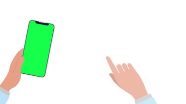 4K hareketli animasyon yeşil ekranlı ve üzerinde el izi olan bir akıllı telefonu gösteriyor. Uygulama tanıtımları, UI / UX demoları, modeller ve dijital içerik için harika.