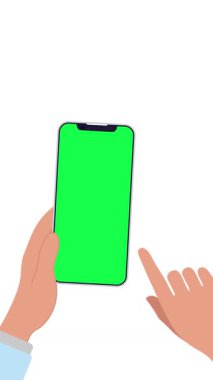 4K hareketli animasyon yeşil ekranlı ve üzerinde el izi olan bir akıllı telefonu gösteriyor. Uygulama tanıtımları, UI / UX demoları, modeller ve dijital içerik için harika.