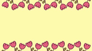 Sevimli çiçek elementleri çerçevenin etrafında yavaşça sallanırken animasyon arkaplanı döngüsü. Bahar için mükemmel, çocuklar için uygun, ya da neşeli çiçek desenleri.