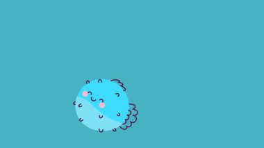 Mavi sualtı arka planında neşeli bir şekilde yüzen sevimli çizgi film balıkları. Neşeli hareket çocuklar için mükemmel içerik, deniz teması veya eğitim medyası.