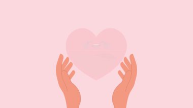 Kalp şeklinde kan damlası olan bir elin yaratıcı hareketini durdurmak aşk bakımını ve dünya kan bağışı gününü temiz bir tıbbi tasarımla kutlamak için farkındalığı sembolize ediyor.