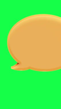 Kabarcık sohbet simgelerinin 4K 3D animasyonu. Parlak renkli, yeşil ekranlı. Canlı, modern iletişim görselleri ve teknolojiden esinlenilmiş dijital tasarımlar için ideal