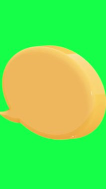 Kabarcık sohbet simgelerinin 4K 3D animasyonu. Parlak renkli, yeşil ekranlı. Canlı, modern iletişim görselleri ve teknolojiden esinlenilmiş dijital tasarımlar için ideal