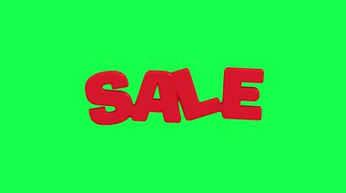 SALE kelimesinin yeşil ekran arkaplanındaki koyu kırmızı renkli 4K 3D animasyonu, tanıtım videoları, reklam pankartları ve perakende pazarlama içeriği için ideal