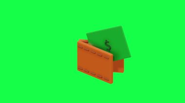 Yeşil ekran arka planında dolar dolu bir cüzdanın 4K 3D animasyonu, finans, işletme, para yönetimi, tasarruflar veya yatırımla ilgili projeler için ideal