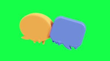 Yeşil ekran arkaplanındaki parlak renkli şekerle eritme baloncuğu sohbetinin 4K 3D animasyonu, sosyal medya, mesajlaşma uygulamaları, yaratıcı projeler ve video kaplamaları için mükemmel