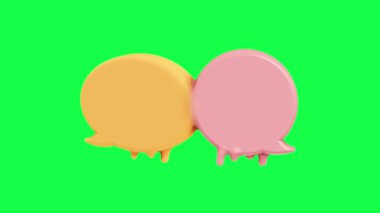 Yeşil ekran arkaplanındaki parlak renkli şekerle eritme baloncuğu sohbetinin 4K 3D animasyonu, sosyal medya, mesajlaşma uygulamaları, yaratıcı projeler ve video kaplamaları için mükemmel