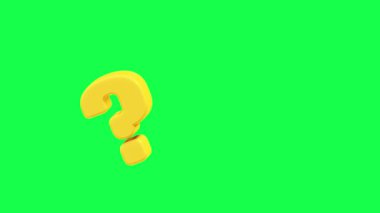 Yeşil ekran arkaplanındaki parlak sarı renkli soru işareti sembollerinin 4K 3D animasyonu, sınavlar, SQ videoları, gizemli içerik ve yaratıcı projeler için mükemmel