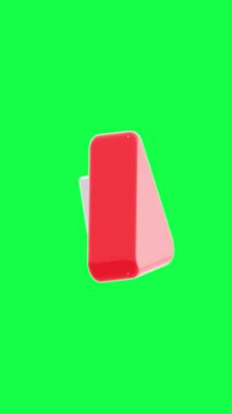 Yeşil ekranda ünlem işareti olan kırmızı uyarı üçgeninin 4K 3D animasyonu, uyarılar, güvenlik mesajları, uyarı işaretleri veya tehlike işaretleri için idealdir