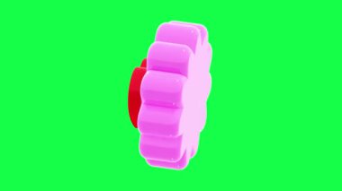 Yeşil ekran arka planında, kalp şeklinde pembe ve kırmızı renkli bir çiçeğin 4K 3D animasyonu, aşk temaları, romantik tasarımlar ve dijital dekorasyon için mükemmel.