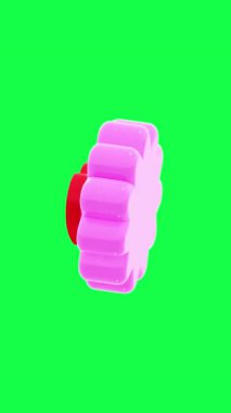 Yeşil ekran arka planında, kalp şeklinde pembe ve kırmızı renkli bir çiçeğin 4K 3D animasyonu, aşk temaları, romantik tasarımlar ve dijital dekorasyon için mükemmel.