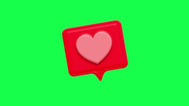 Pembe ve kırmızı ekranlı kalp şeklinde bir balon sohbetinin 4K 3D animasyonu, aşk mesajları, sosyal medya ve romantik görsel içerik için ideal