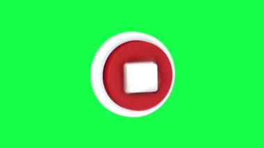 Yeşil ekran arkaplanındaki kırmızı stop düğmesinin 4K 3D animasyonu, kullanıcı arayüzü tasarımı, uyarı görselleri, dijital kontrol panelleri ve teknik projeler için mükemmel