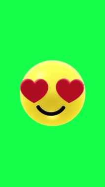 4K 3D aşk kalp animasyonu yeşil ekran arkaplanındaki emoji sohbeti, şefkat, mesajlaşma, sosyal medya veya romantik dijital içerik ifade etmek için mükemmel