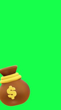 4K 3D animasyon bir para kesesi yeşil ekran arka planı üzerinde zıplayan, iş, finans, tasarruf, yatırım veya bütçe temalı yaratıcı projeler için mükemmel.