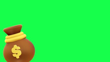 4K 3D animasyon bir para kesesi yeşil ekran arka planı üzerinde zıplayan, iş, finans, tasarruf, yatırım veya bütçe temalı yaratıcı projeler için mükemmel.