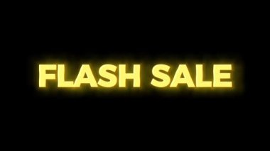 Siyah arkaplan üzerinde hata etkisi olan 4K FLASH satışı metninin 4K hareketli animasyonu. Promosyonlar, çevrimiçi reklamlar veya dijital pazarlama içeriği için ideal.