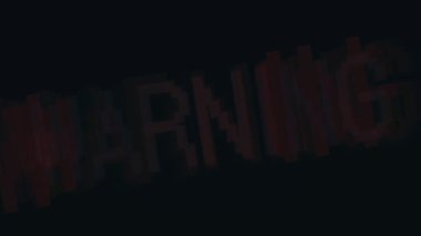 Siyah arkaplan üzerine koyu UYARI metni olan 4K hareketli animasyon. Alarmlar, güvenlik kameraları, uyarı işaretleri, dijital içerik veya dramatik tanıtımlar için mükemmel.