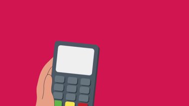 İşlemleri gösteren bir EDC ödeme makinesinden banka kartı soyan bir elin 4K animasyonu başarısız oldu, kart hataları ve dijital ödeme sorunları için mükemmel.