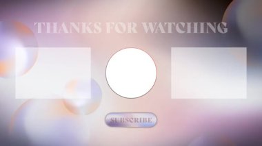 Video sonu ekranının 4K hareketli animasyonu, video tavsiyeleri, üyelik düğmesi ve teşekkür mesajı. Yaratıcı dijital içerik ve kanallar için uygun.