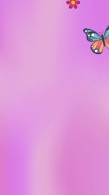 4K animation motion with pink background, arch frame, surrounded by blooming flowers and butterflies in a flat design style, perfect for decorative use.