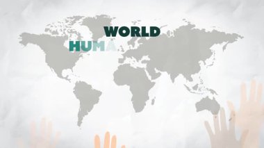 Dünya İnsani Yardım Günü için 19 Ağustos 'ta 4K animasyon hareketi ve küresel destek, birlik ve insani farkındalığı sembolize eden el kaldırma.