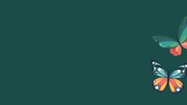 4K animasyon arka planı. Kelebekler zümrüt yeşili bir zeminde yavaşça hareket ediyorlar. Doğa, güzellik ve yumuşak görseller için mükemmel..