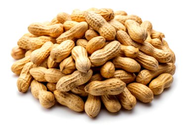 Beyaz arka planda yer fıstıkları. Makro. Stüdyo. fotoğraf.