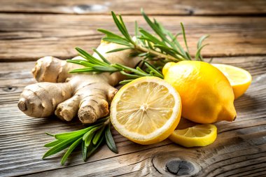 Taze Limon, Zencefil Kökü ve Kırsal Ormanda Biberiye.