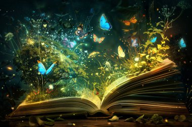 Açık bir kitap, hayat dolu canlı, parıldayan bir fantezi ormanını gözler önüne seriyor. Değişik renklerdeki kelebekler parlak bitkiler ve ışıldayan parçacıklar arasında çırpınarak gerçeküstü ve büyüleyici bir sahne yaratırlar. Sayfalardan süzülen sıcak ışık... 