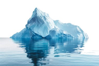 Nefes kesen 3D görüntüler sakin okyanus sularında huzur içinde yüzen görkemli bir buzdağı. Buzdağının karmaşık, buzlu dokusu ve suyun yansıtıcı yüzeyi görsel olarak büyüleyici bir manzara yaratır. Görüntü keskin ve yüksek.