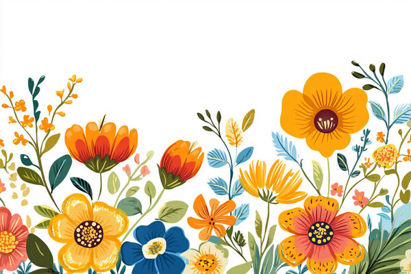 Cuenta Con Colorido Borde Flores Con Vibrante Arreglo Floral Naranja — Vector de stock