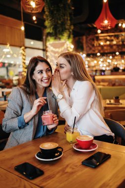 Alışveriş yaptıktan sonra kafeteryada ya da restoranda oturup mutlu mesut sohbet eden iki arkadaş.. 