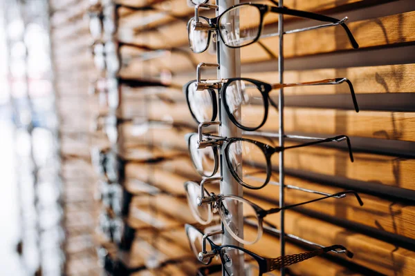 Different Eyeglasses Frames Wall Modern Optical Store Retail Store Background — Foto Stock