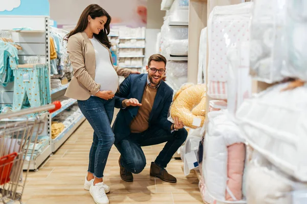 Attractive Middle Age Couple Enjoying Buying Clothes Bed Sheets New — Fotografia de Stock