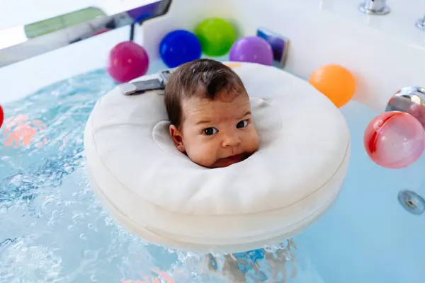 Small Child Baby Swimming Having Pleasant Time Physical Therapy Session Stock Image