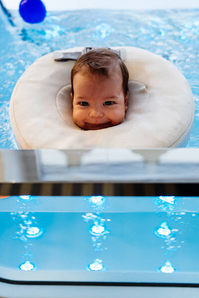 Small Child Baby Swimming Having Pleasant Time Physical Therapy Session Stock Photo