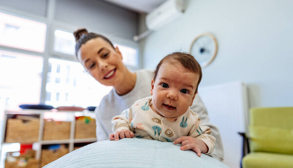 Adorable Girl Enjoys Physical Therapy Sessions Qualified Therapist Specialized Children Stock Picture