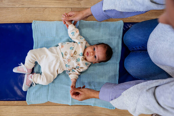 Adorable Girl Enjoys Physical Therapy Sessions Qualified Therapist Specialized Children Stock Picture