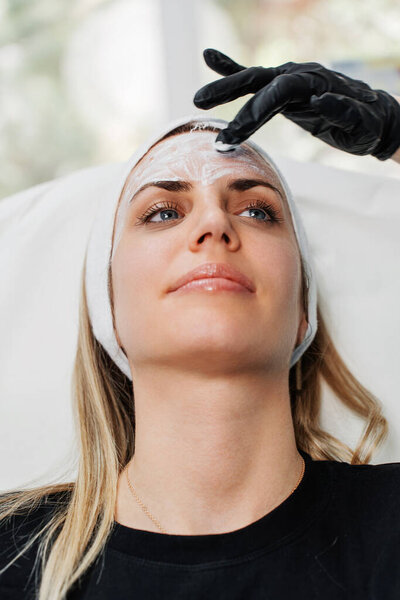 Beautiful Brunette Woman Patient Preparing Medical Beauty Treatment Botulinum Toxin Stock Picture
