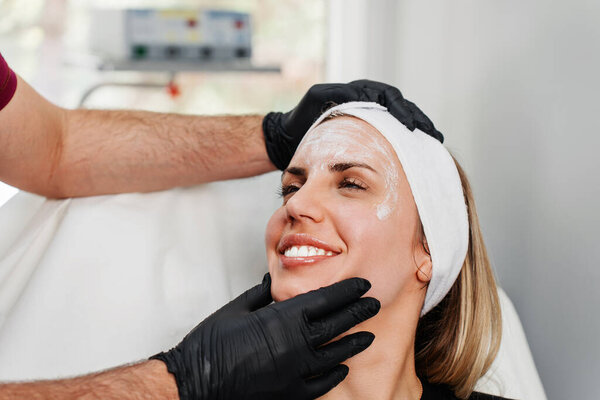 Beautiful Blonde Woman Patient Preparing Medical Beauty Treatment Botulinum Toxin Royalty Free Stock Photos