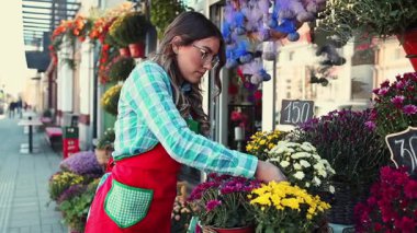 Çiçekçi olarak çalışan genç ve güzel bir kadın. Küçük işletme kavramı.