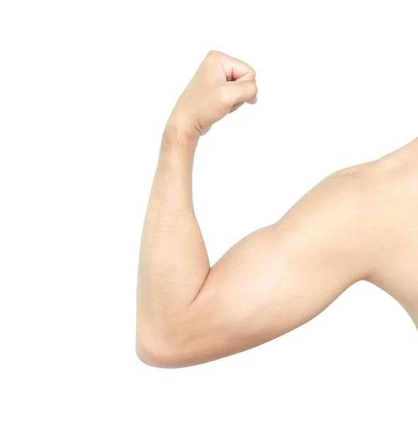 白い背景 医療と医療の概念を持つ背中の腕の筋肉の男 — ストック写真