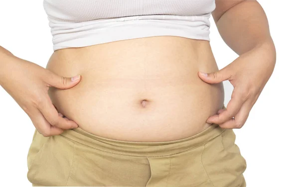 Closeup Hand Holding Abdominal Surface Woman Fat Healthy Care Beauty — Stock Photo, Image