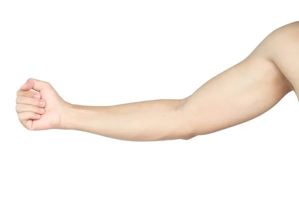男人手臂与静脉血液在白色的背景 卫生保健和医疗的概念 — 图库照片